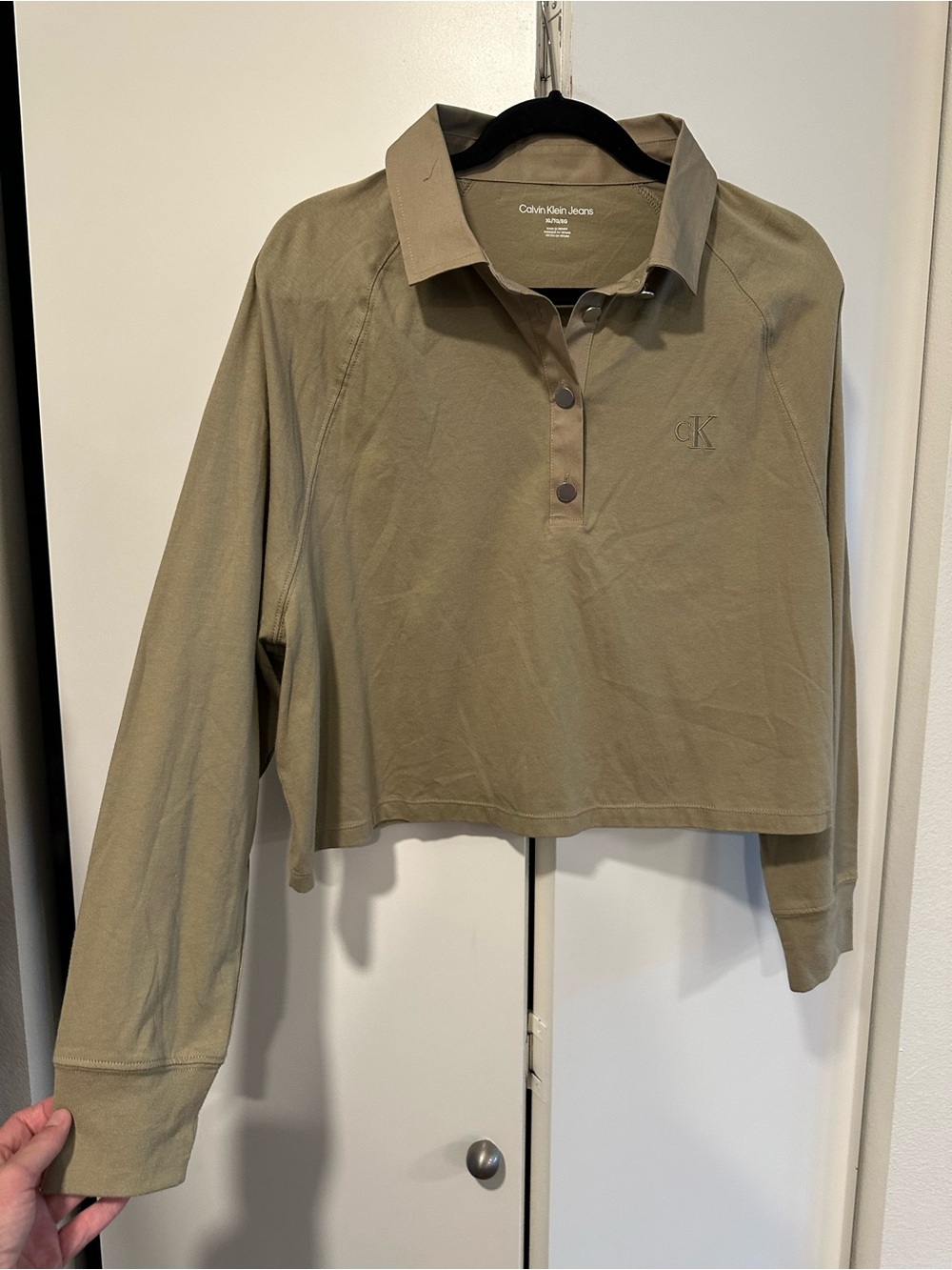Calvin Klein Jeans Cropped Polo Shirt in Olive Tan